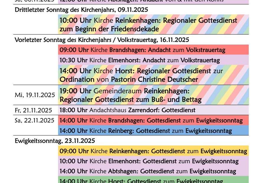 Bild der Gottesdienst-Tabelle vom November 2025